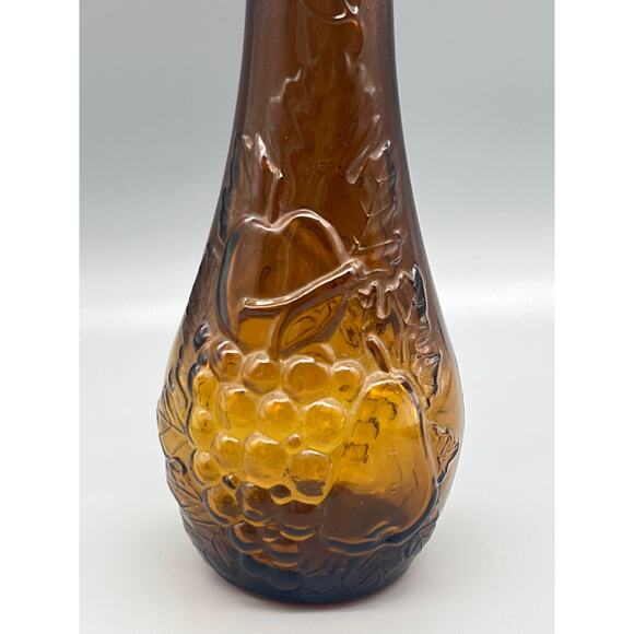 Vintage MCM Dabs Amber Glass Embossed Fruits Decanter From Portugal READ - Picture 9 of 12